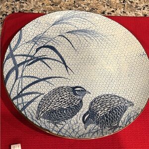 Blue and White Decorative Plate with Bird Design